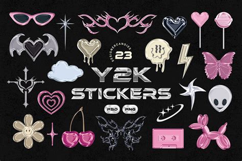 Y2k Metallic Sticker Illustrations Graphic Objects Creative Market