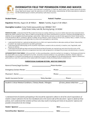 Fillable Online Field Trip Permission Form And Waiver Fax Email Print