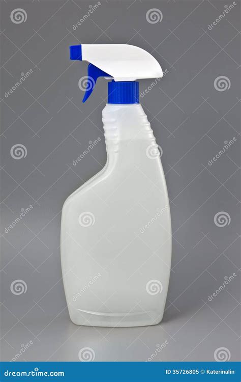 Transparent Detergent Plastic Spray Bottle Isolated On Gray Stock Image