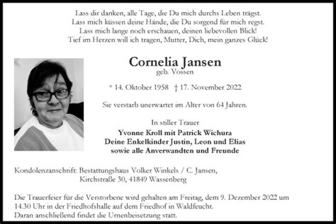 Traueranzeigen Von Cornelia Jansen Aachen Gedenkt