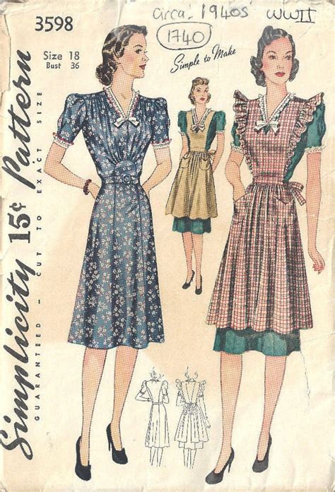 1940s WW11 Vintage Sewing Pattern B36 DRESS PINAFORE Etsy