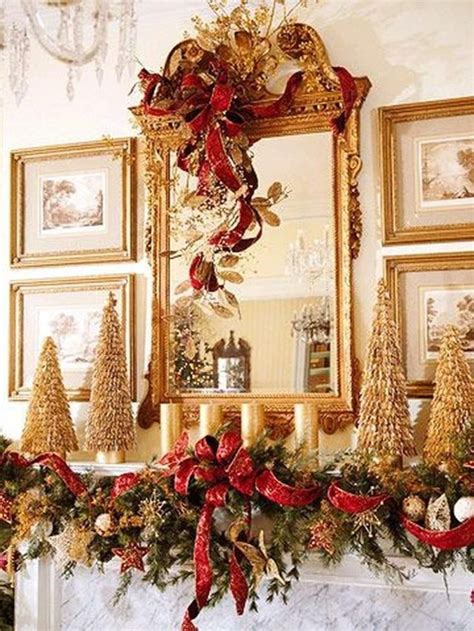 Christmas Mantle Decor Fireplaces Gold Christmas Decorations