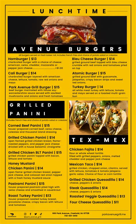 Menu — PARK AVENUE GRILL