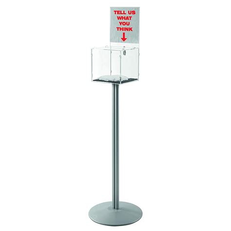 Mandt Displays Free Standing Clear Acrylic Donation Raffle Ballot Box With Header And Lock 12x12