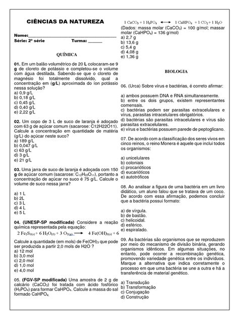 Simulado Ciencias Da Natureza - Simulado Ciências Da Natureza Do 2º Ano D-E | PDF | Calor | Bactérias
