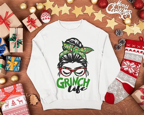 Grinch Life PNG Christmas Messy Bun PNG Digifitch