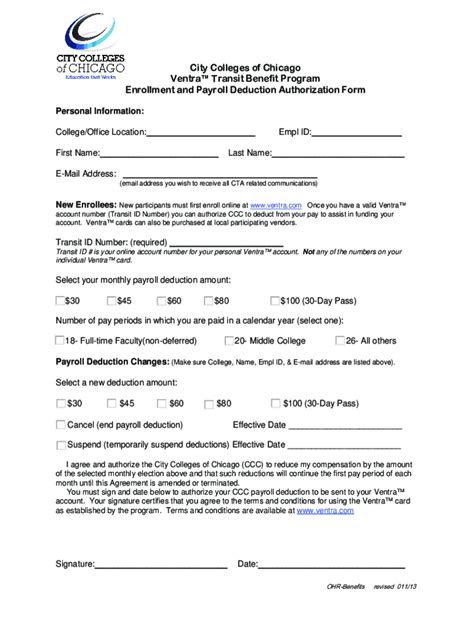 Fillable Online CTA Ventra Enroll And Deduction Form Fax Email