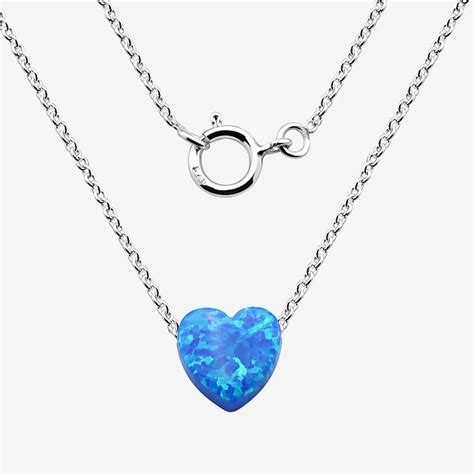 Blue Opal Heart Silver Necklace