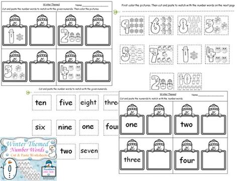 Winter Themed Number Words Cut And Paste Worksheets 1 10 Winter Theme Number Words Cut And