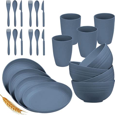 Wheat Straw Dinnerware Sets For 4 Lightweight And Unbreakable Dishes Microwave