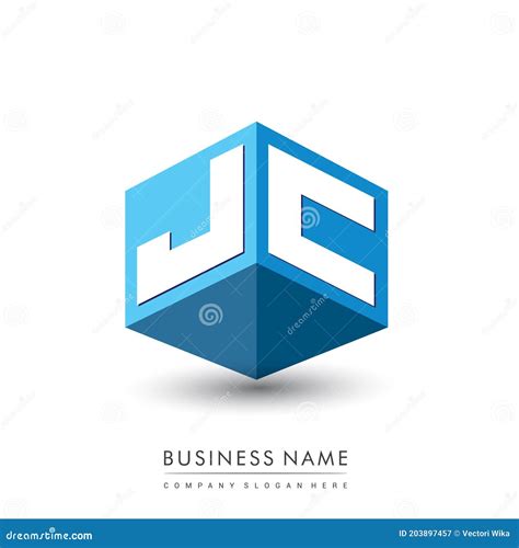 Letter Jc Logo In Hexagon Shape And Blue Background Cube Logo With