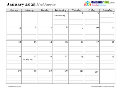 2025 Monthly Menu Planner Free Printable Templates