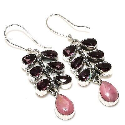 Rhodochrosite Gemme Améthyste Argent Boucles D Oreilles Pendantes Main