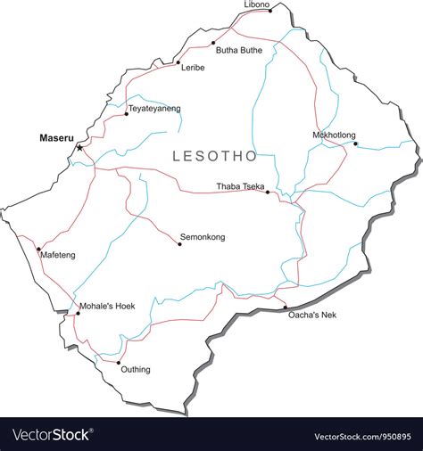 Lesotho Black White Map Royalty Free Vector Image