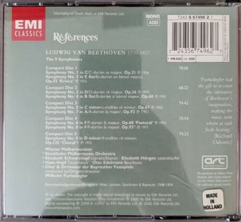 Beethoven The 9 Symphonies Furtwangler Vienna Stockholm 5 Cds Emi 4620964869