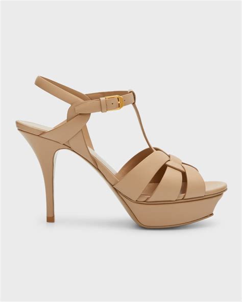 Saint Laurent Tribute Leather T Strap Platform Sandals Neiman Marcus