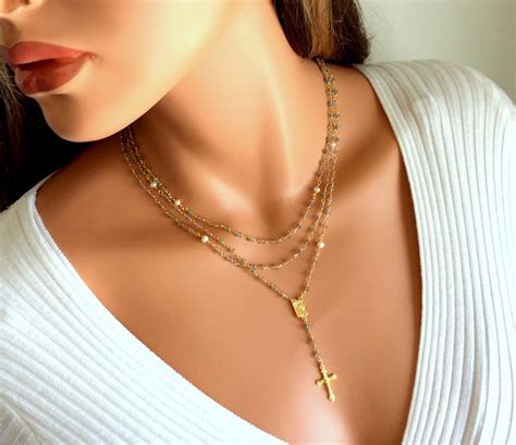 Rosary Necklace Gold Filled Labradorite Gemstones With Etsy