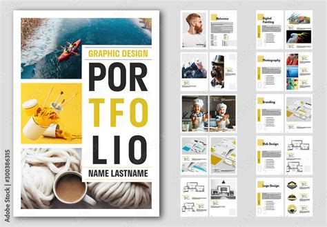 Portfolio Layout With Yellow Accents Stock Template Adobe Stock