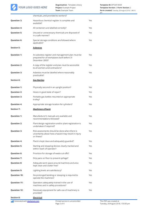 Hazard Identification Checklist Template Free To Use And Editable