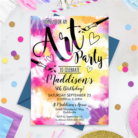 Art Party Invitation Tie Dye Art Party Zazzle