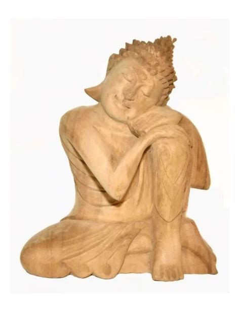 Bouddha Penseur En Bois Statue Artisanat Balinais Spiritualis