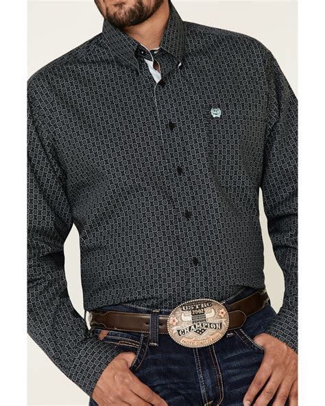 Cinch Men S Black Geo Print Button Long Sleeve Western Shirt Boot Barn