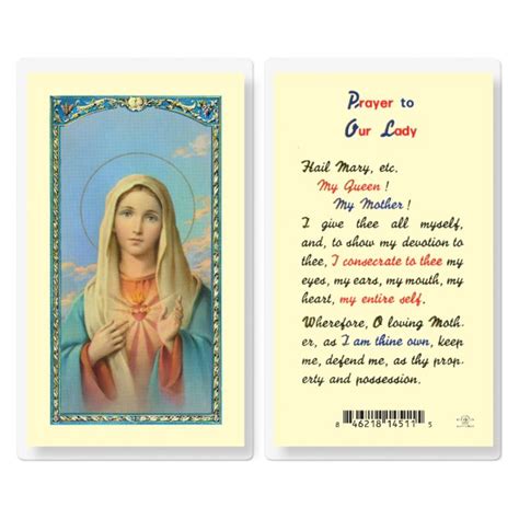 Prayer To Our Lady Laminated Holy Card Closeouts