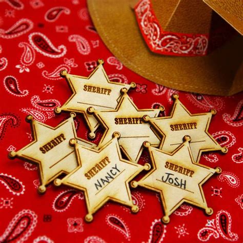 Postbox Party Cowboy Wooden Sheriff Party Name Badge Cowboy Theme