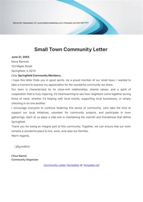 Free Small Town Community Letter Template to Edit Online