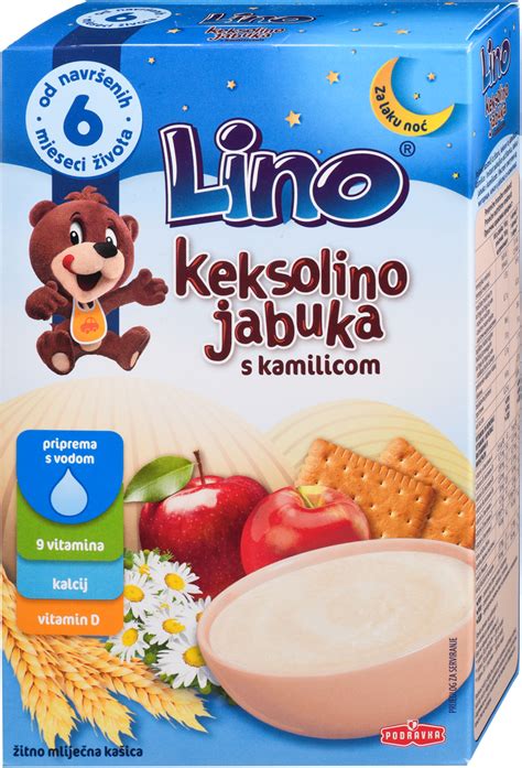 Lino Žitno mlečna kašica Keksolino jabolko s kamilico 6m 200 g dm si