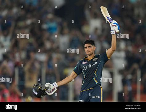 Gujrat Titans Shubman Gill Celebrates His Century During The Indian