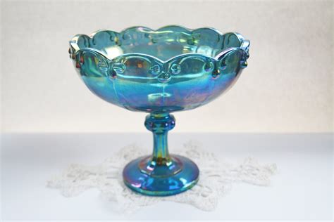 Blue Carnival Glass Bowl Vintage Blue Iridescent By Vintassentials