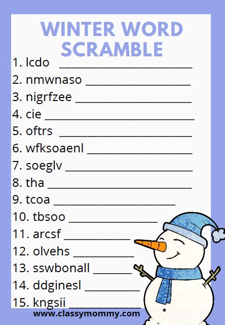 Free Printable Winter Word Scramble Classy Mommy Worksheets Library