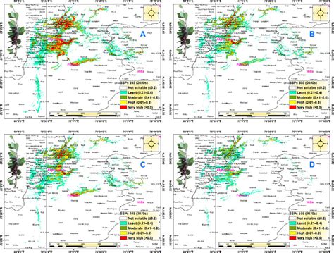 Map displaying the impact of the considered future climate change ...