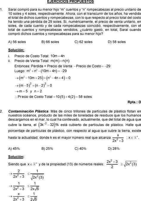 ÁLGEBRA PRE SAN MARCOS SEMANA 2 SOLUCIONARIO PROBLEMAS RESUELTOS PDF