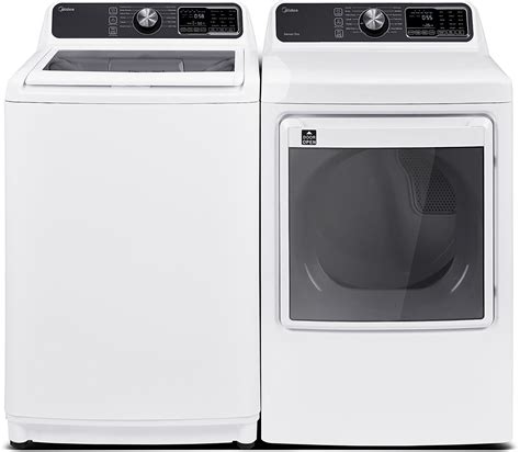 Midea Midwadrgww45n3b Side By Side Washer And Dryer Set With Top Load Washer And Gas Dryer In White