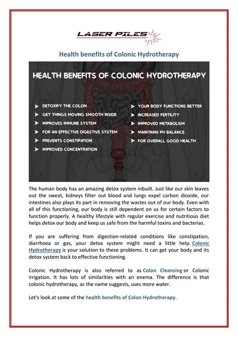 Health benefits of Colonic Hydrotherapy - Laser Piles Clinic by ...