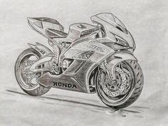 A Pencil Drawing Of A Motorcycle On A White Paper With The Words Honda