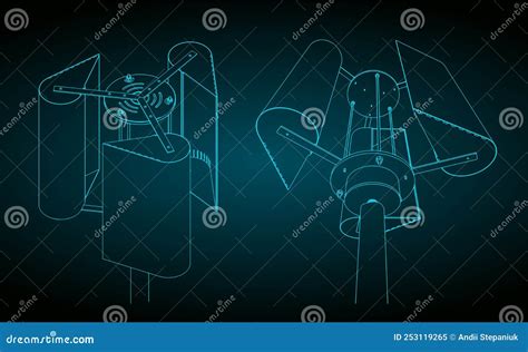 Vertical Axis Wind Turbine Blueprints Vector Illustration