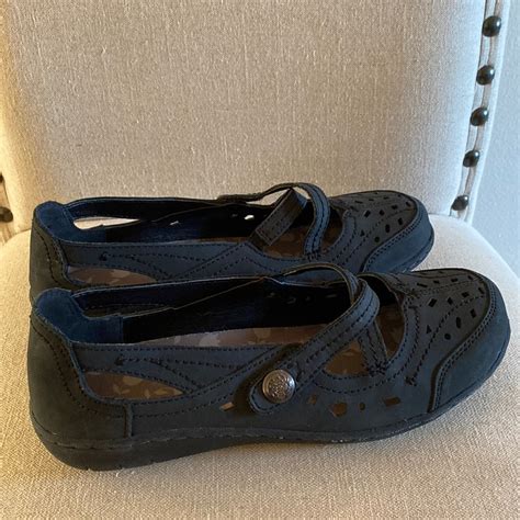 Skechers Womens Leather Mary Jane Flats Black Size 9 Gem