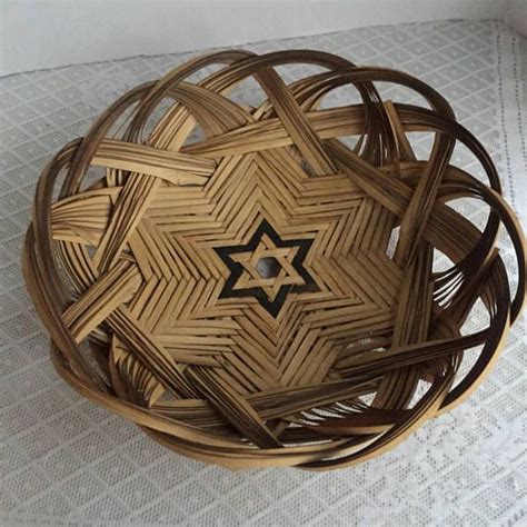 Woven Palm Frond Bread Basket Vintage Star Of David Basket Vintage