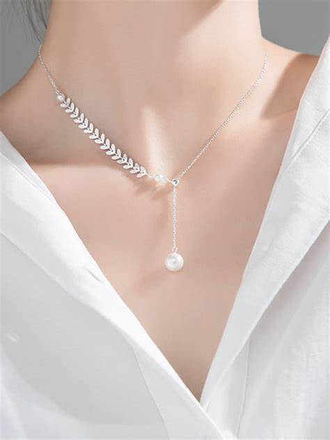 925 Sterling Silver Imitation Pearl Tassel Minimalist Lariat Necklace