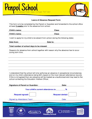 Fillable Online Penpolschool Co Leave Of Absence Request Form