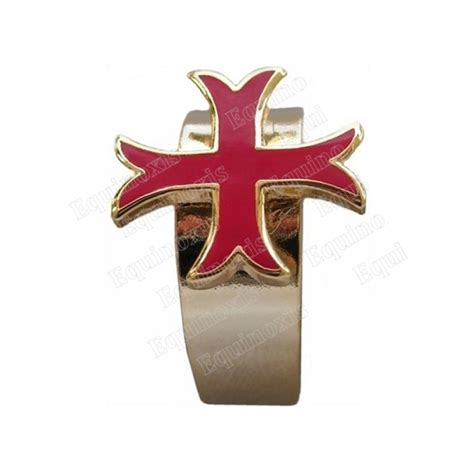 Bague templière Croix templière pattée rentrée émaillée rouge