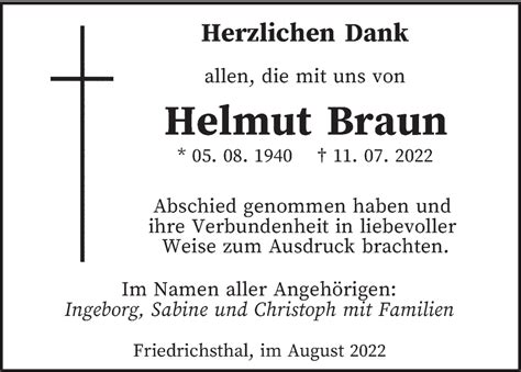 Traueranzeigen Von Helmut Braun Saarbruecker Zeitung Trauer De