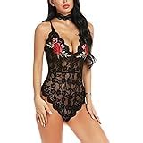 Avidlove Women Lingerie Snap Crotch Bodysuit Lace Teddy Deep V Bodysuit One Piece Mesh Babydoll