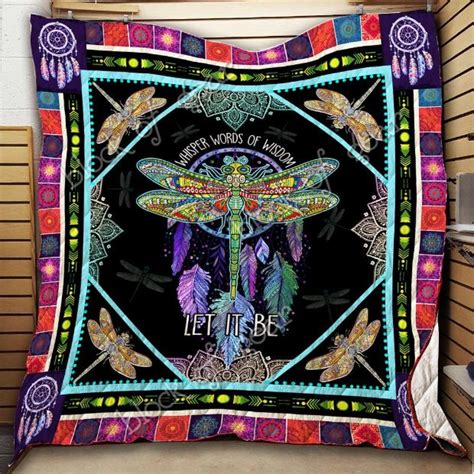 Colorful Dragonfly Dreamcatcher Let It Be Quilt Blanket Teeruto