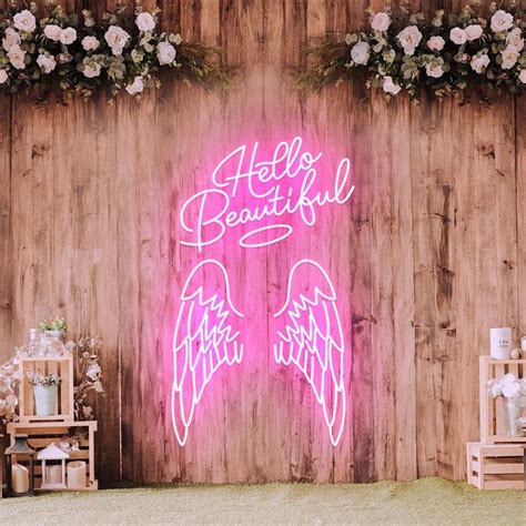 Angel Wings And Nimbus Hello Beautiful Led Neon Sign Etsy Beauty