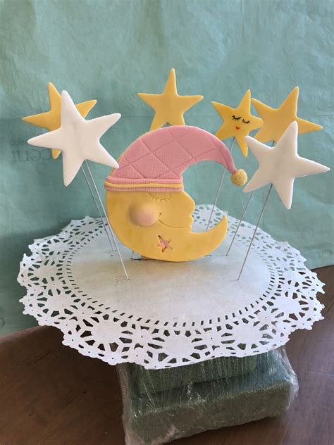 Gum Paste Moon And Stars Cake Toppers D Fondant Cupcake Or Cake