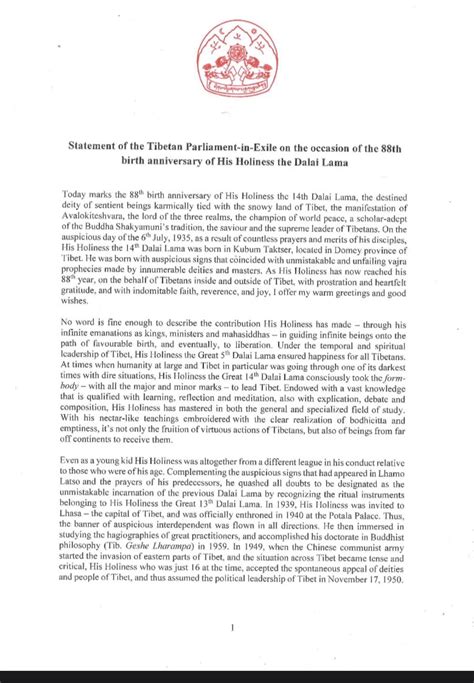 Tibetan Parliament In Exile On Twitter Statement Of The Tibetan